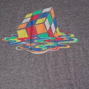 Authentic Melting Rubik's Cube T-Shirt. Vintage Heather Grey